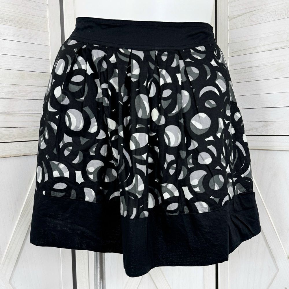 Pink Twill Circle Print Pleated A‎ Line Mini Skirt Black White Size 8 Y2K Cotton